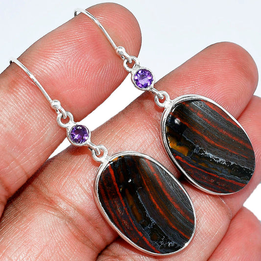 Natural Iron Tiger Eye & Amethyst Earrings E-1002 SDE85847