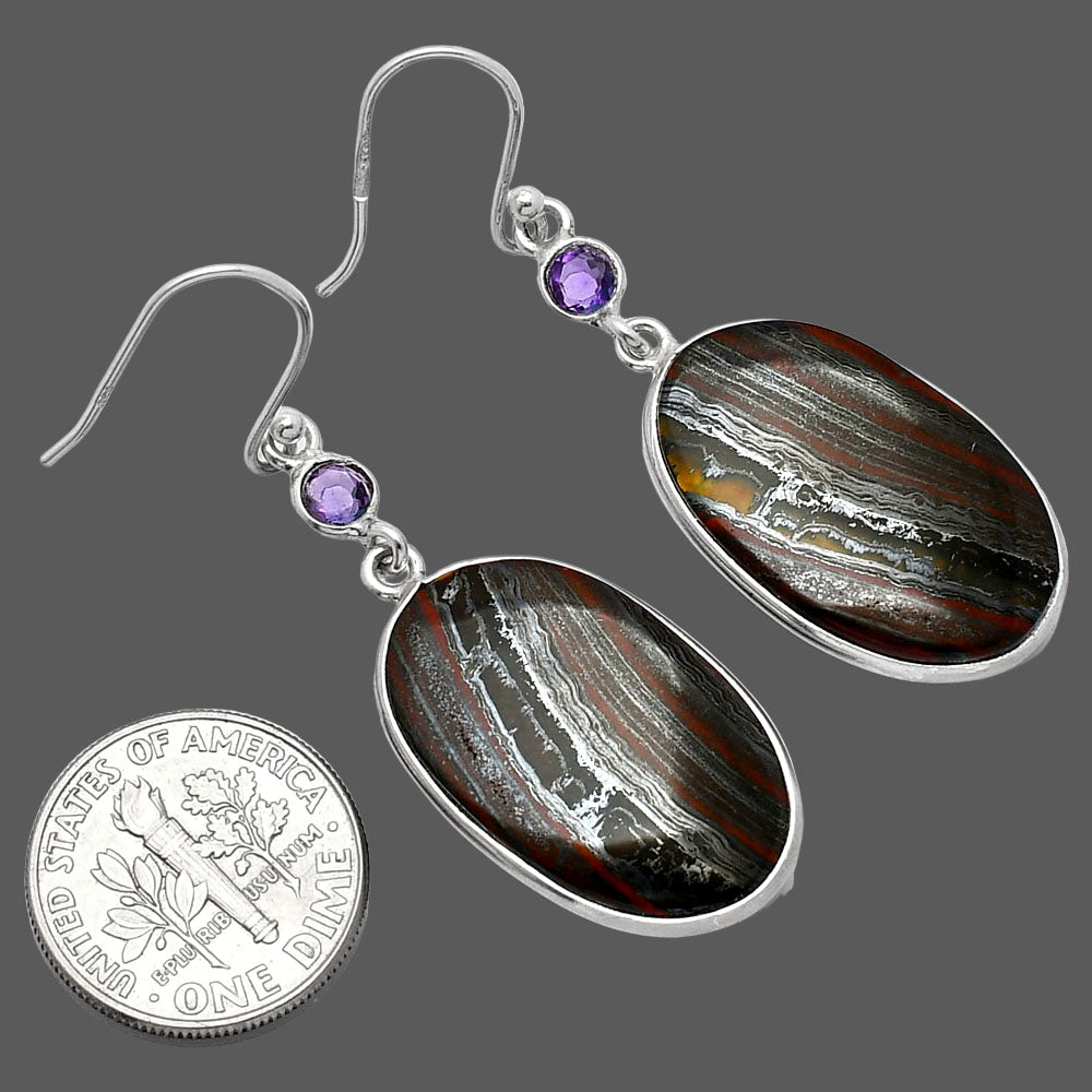 Natural Iron Tiger Eye & Amethyst Earrings E-1002 SDE85847