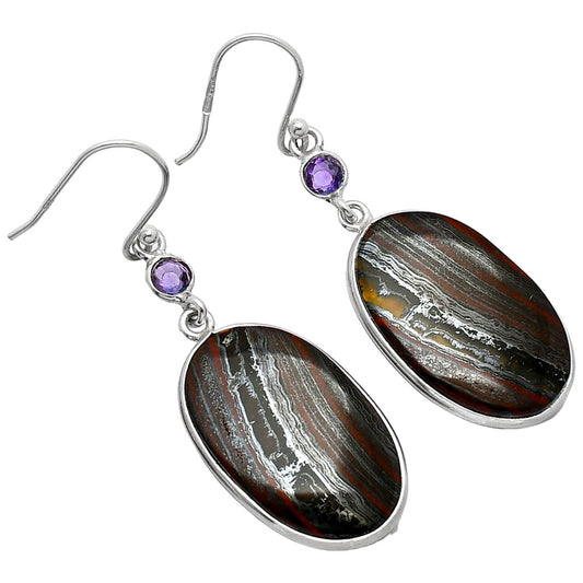 Natural Iron Tiger Eye & Amethyst Earrings E-1002 SDE85847