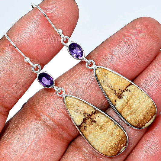 Natural Picture Jasper & Amethyst Earrings E-1002 SDE85855
