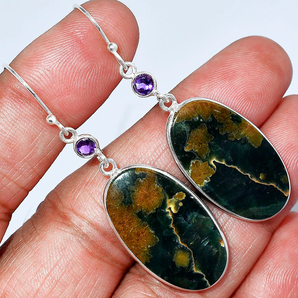 Turkish Rainforest Chrysocolla & Amethyst Earrings E-1002 SDE85862