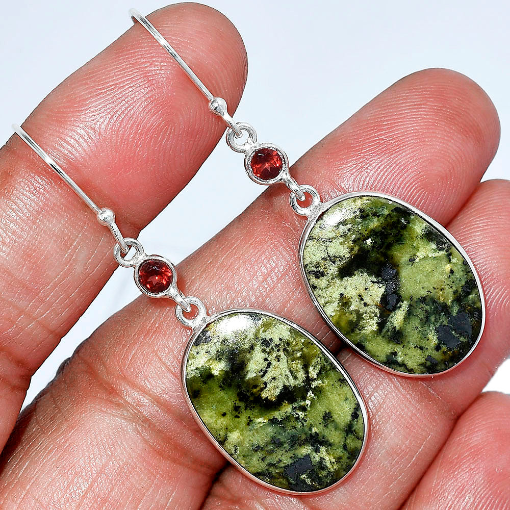 Natural Serpentine & Garnet Earrings E-1002 SDE85900