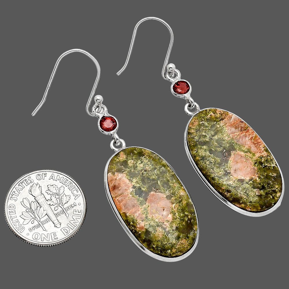 Natural Unakite & Garnet Earrings E-1002 SDE85911