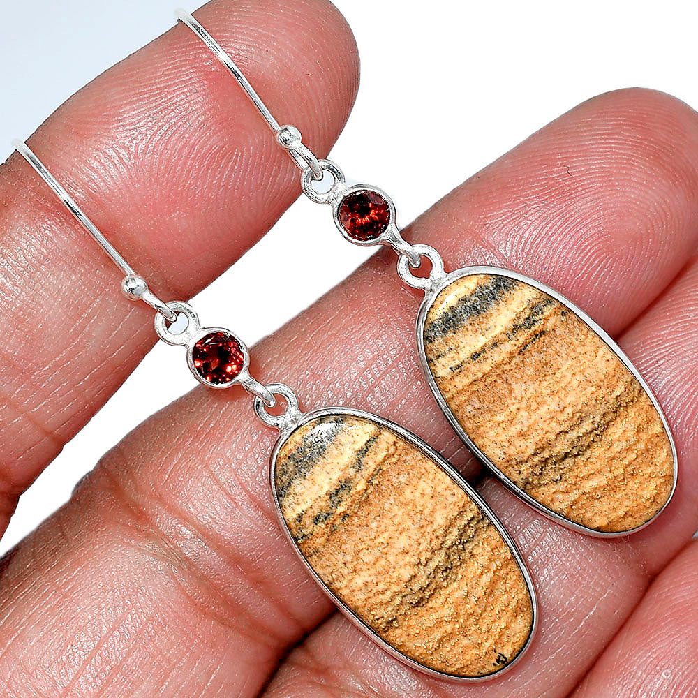 Natural Picture Jasper & Garnet Earrings E-1002 SDE85916