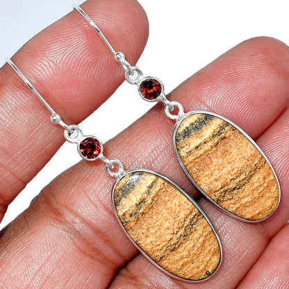 Natural Picture Jasper & Garnet Earrings E-1002 SDE85916