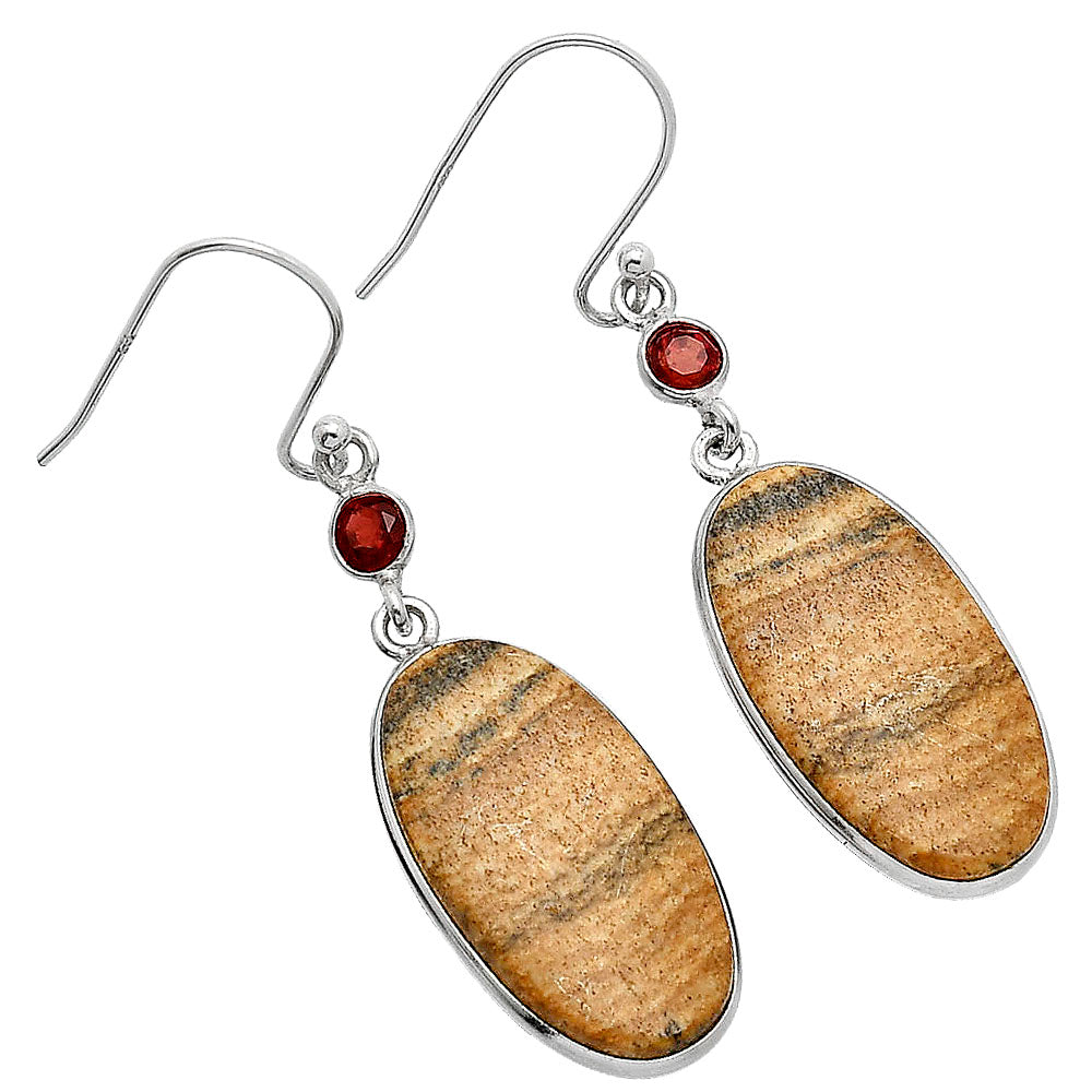 Natural Picture Jasper & Garnet Earrings E-1002 SDE85916