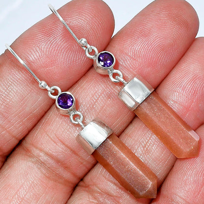 Point - Natural Sunstone & Amethyst Earrings E-1135 SDE86002