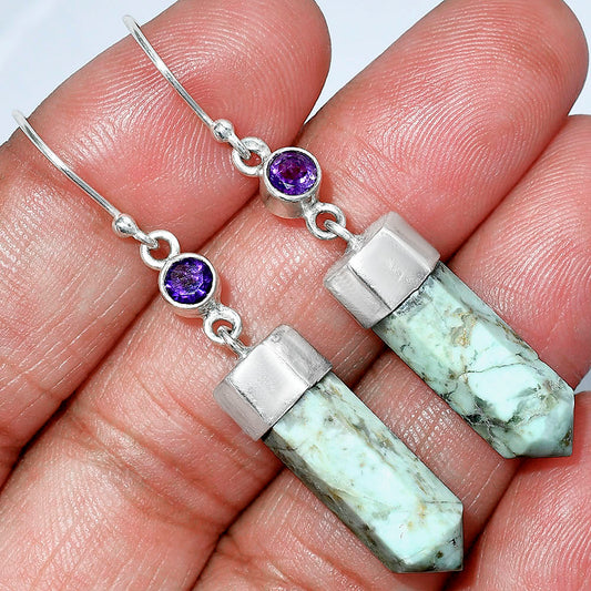 Point - Authentic White Buffalo Turquoise & Amethyst Earrings E-1135 SDE86007