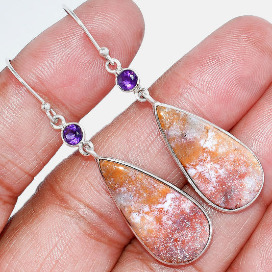 Natural Red Moss Agate & Amethyst Earrings E-1002 SDE86039
