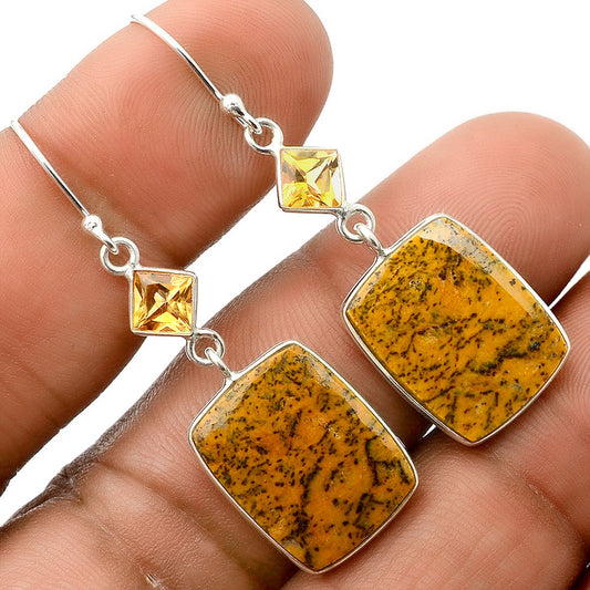 Natural Russian Honey Dendrite Opal & Citrine Earrings E-1002 SDE86148