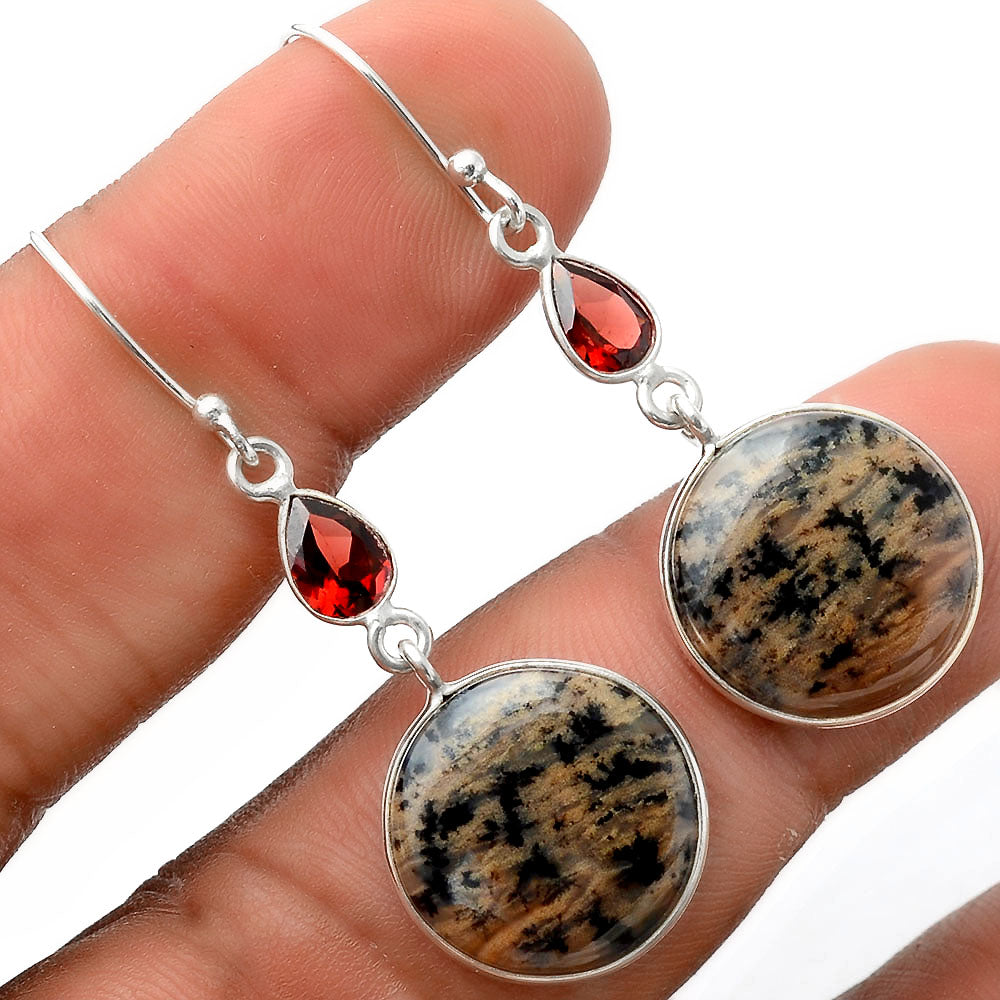Russian Honey Dendrite Opal & Garnet Earrings E-1002 SDE86187