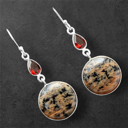 Russian Honey Dendrite Opal & Garnet Earrings E-1002 SDE86187