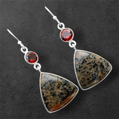 Russian Honey Dendrite Opal & Garnet Earrings E-1002 SDE86195