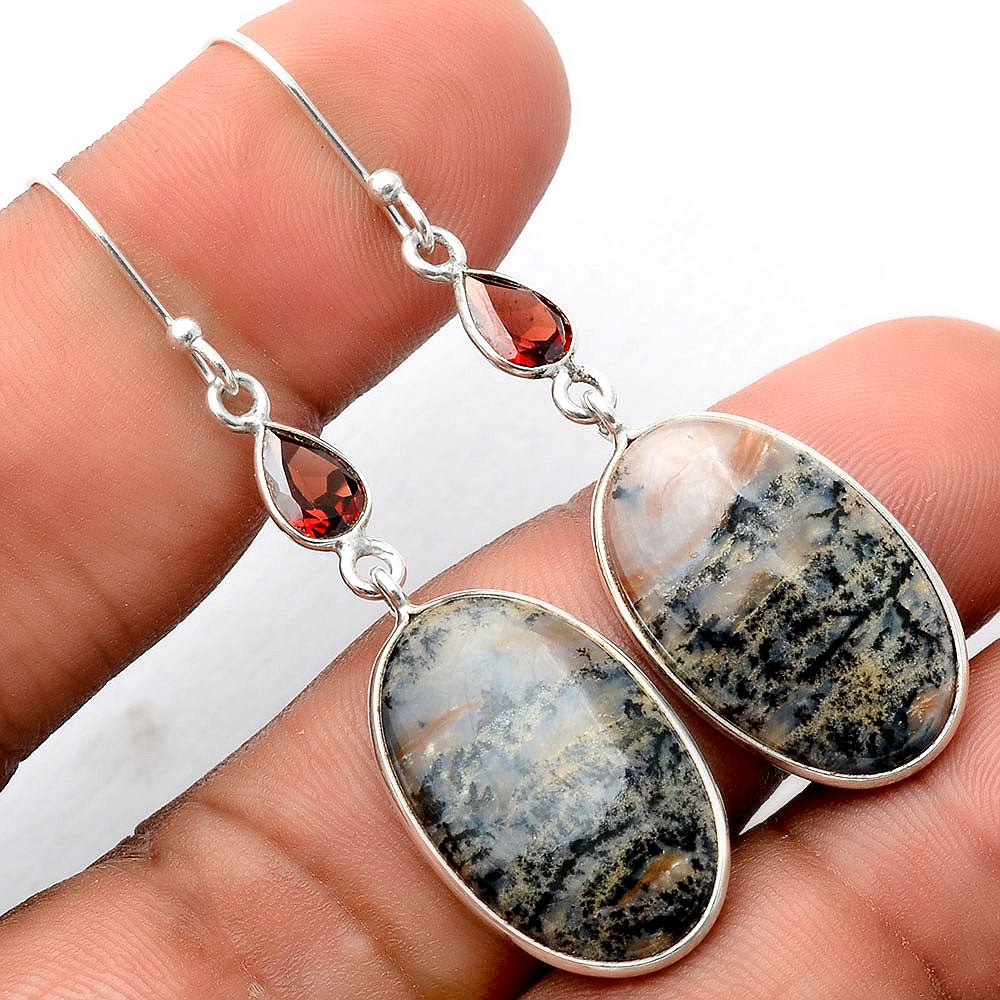 Russian Honey Dendrite Opal & Garnet Earrings E-1002 SDE86197
