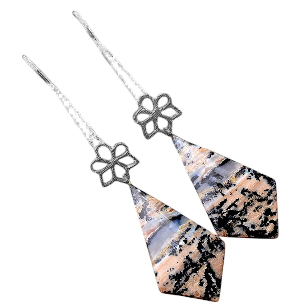 Russian Honey Dendrite Opal Matte Finish Earrings E-1205 SDE87724