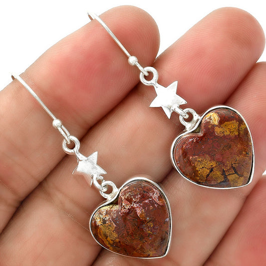 Heart Natural Red Moss Agate Earrings E-1094 SDE87793