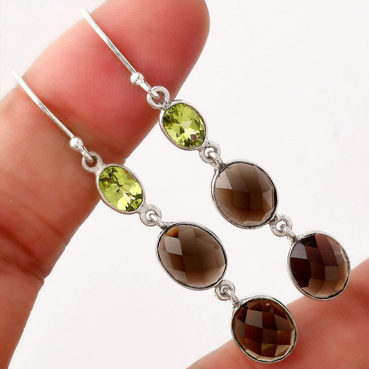 Faceted Smoky Quartz and Peridot Earrings E-1007 SDE88159