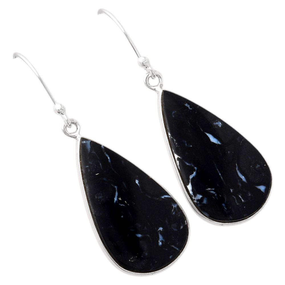 Natural Black Root Plume Agate Earrings E-1001 SDE88233