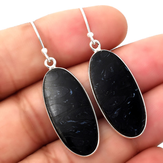 Natural Black Root Plume Agate Earrings E-1001 SDE88244