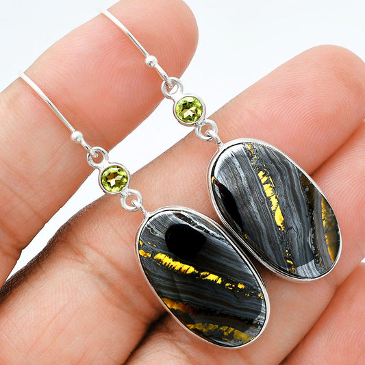 Natural Iron Tiger Eye & Peridot Earrings E-1002 SDE88569