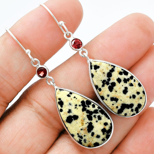 Natural Dalmatian & Garnet Earrings E-1002 SDE88604