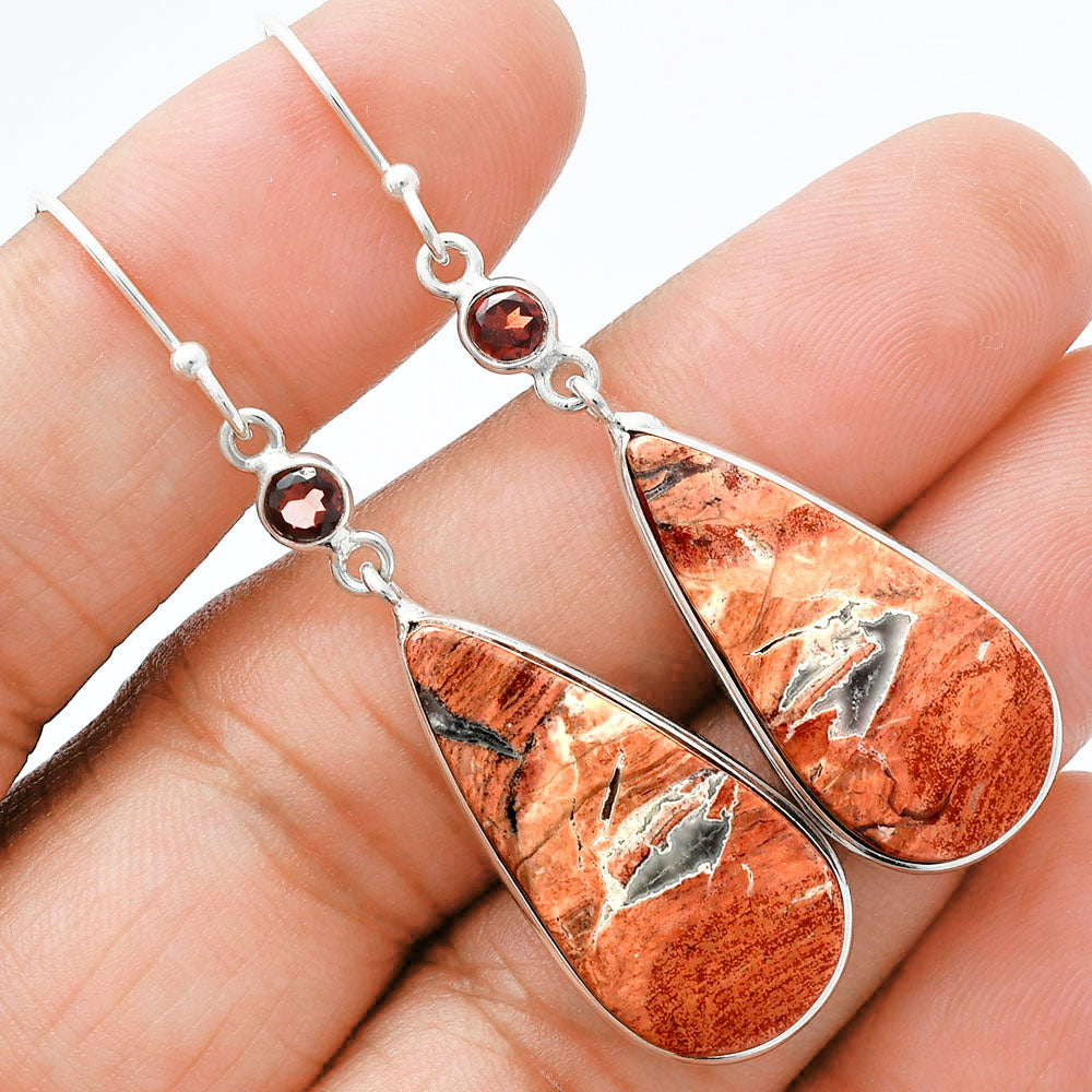 Natural Snake Skin Jasper & Garnet Earrings E-1002 SDE88612