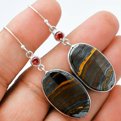 Natural Iron Tiger Eye & Garnet Earrings E-1002 SDE88618
