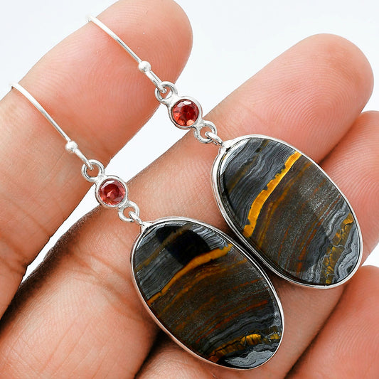 Natural Iron Tiger Eye & Garnet Earrings E-1002 SDE88618