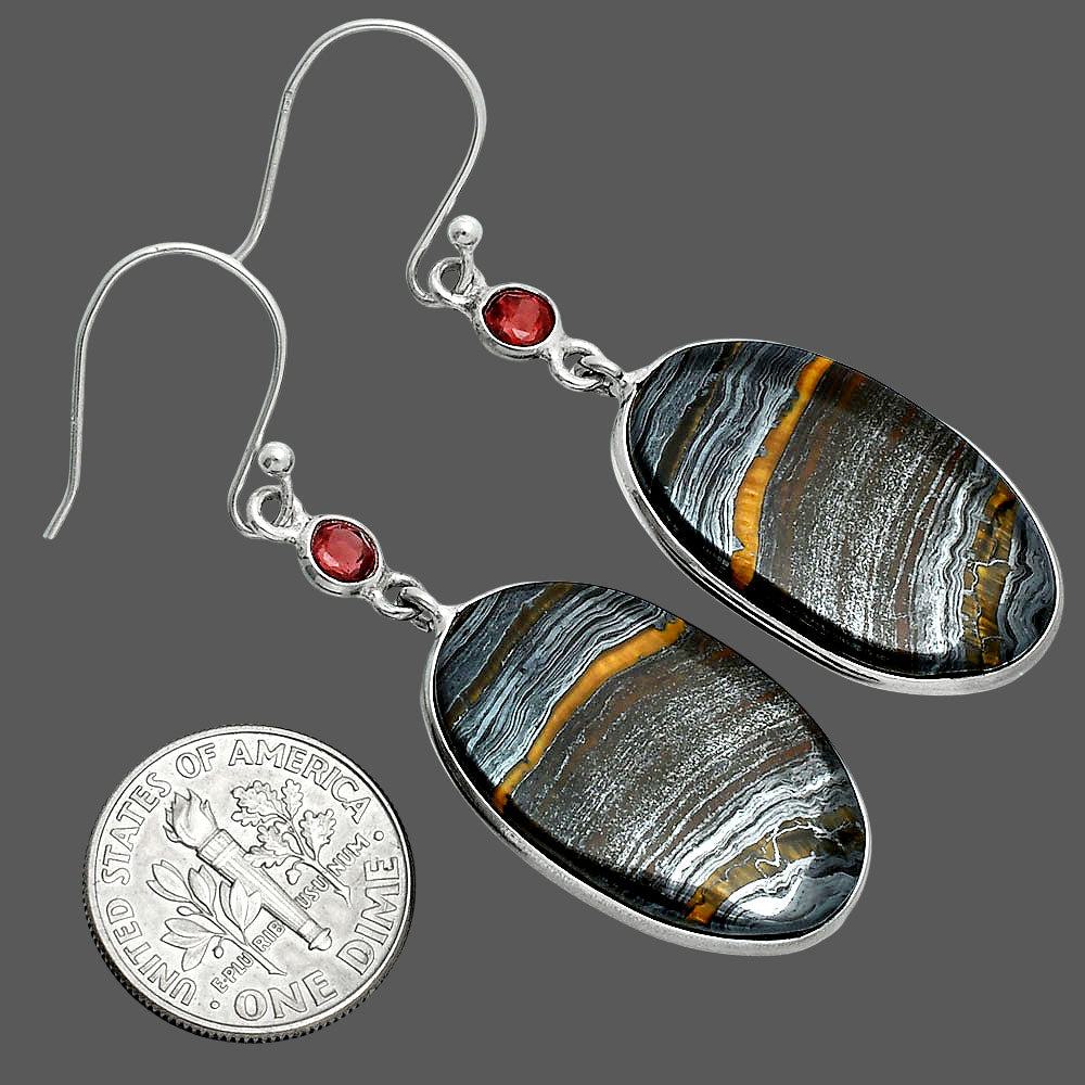Natural Iron Tiger Eye & Garnet Earrings E-1002 SDE88618