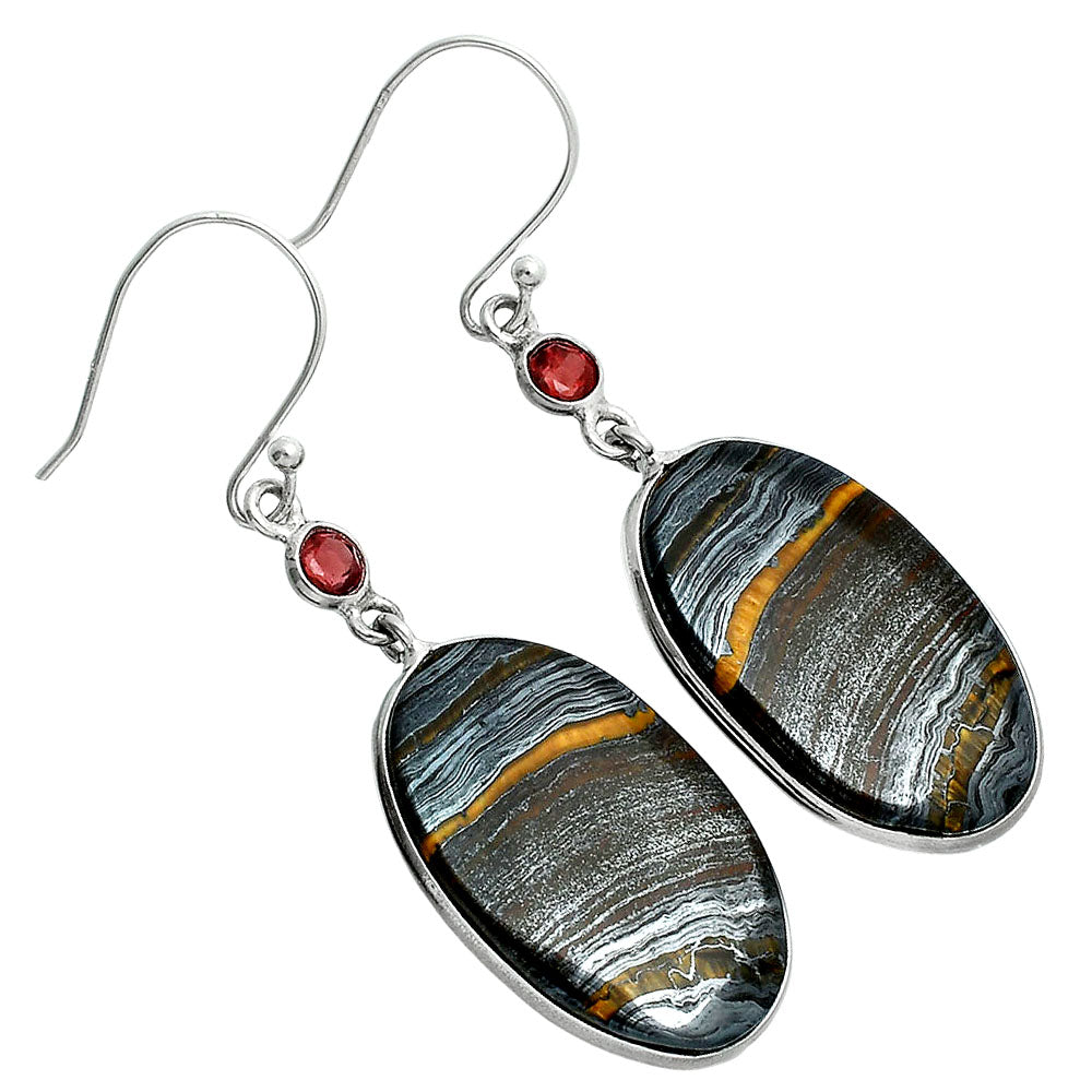 Natural Iron Tiger Eye & Garnet Earrings E-1002 SDE88618