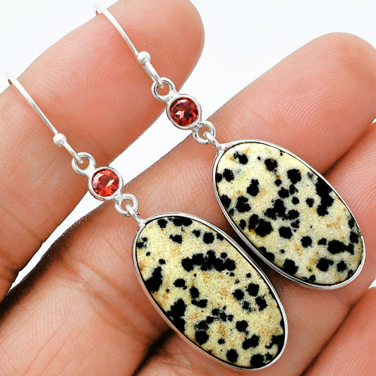 Natural Dalmatian & Garnet Earrings E-1002 SDE88636