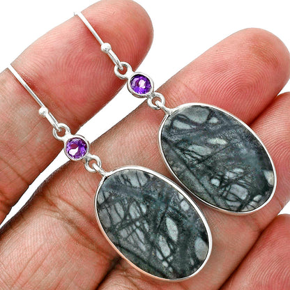Natural Picasso Jasper & Amethyst Earrings E-1002 SDE88683
