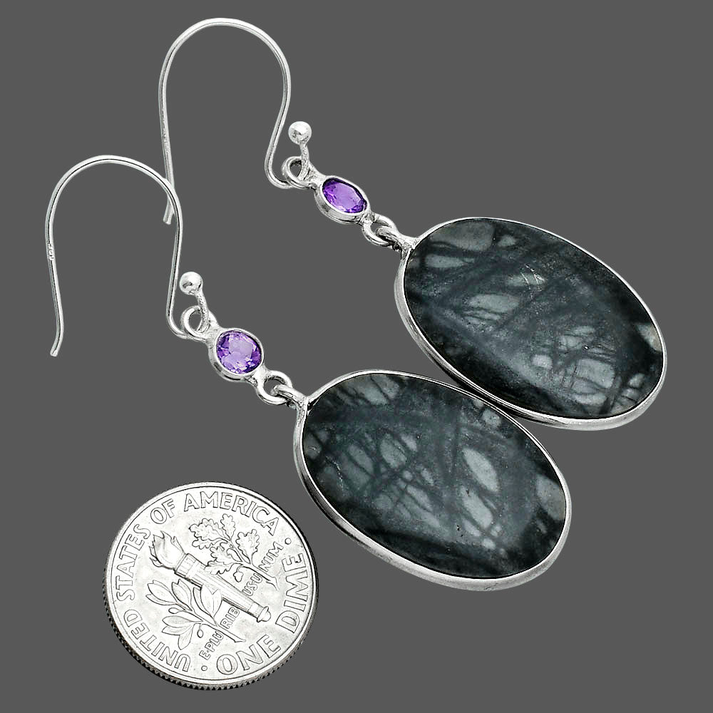 Natural Picasso Jasper & Amethyst Earrings E-1002 SDE88683