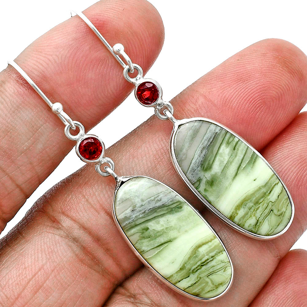 Natural Serpentine & Garnet Earrings E-1002 SDE88722