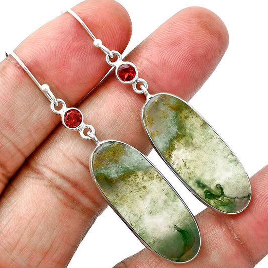 Natural Moss Agate - India & Garnet Earrings E-1002 SDE88733