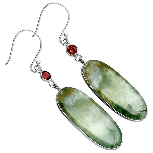 Natural Moss Agate - India & Garnet Earrings E-1002 SDE88733