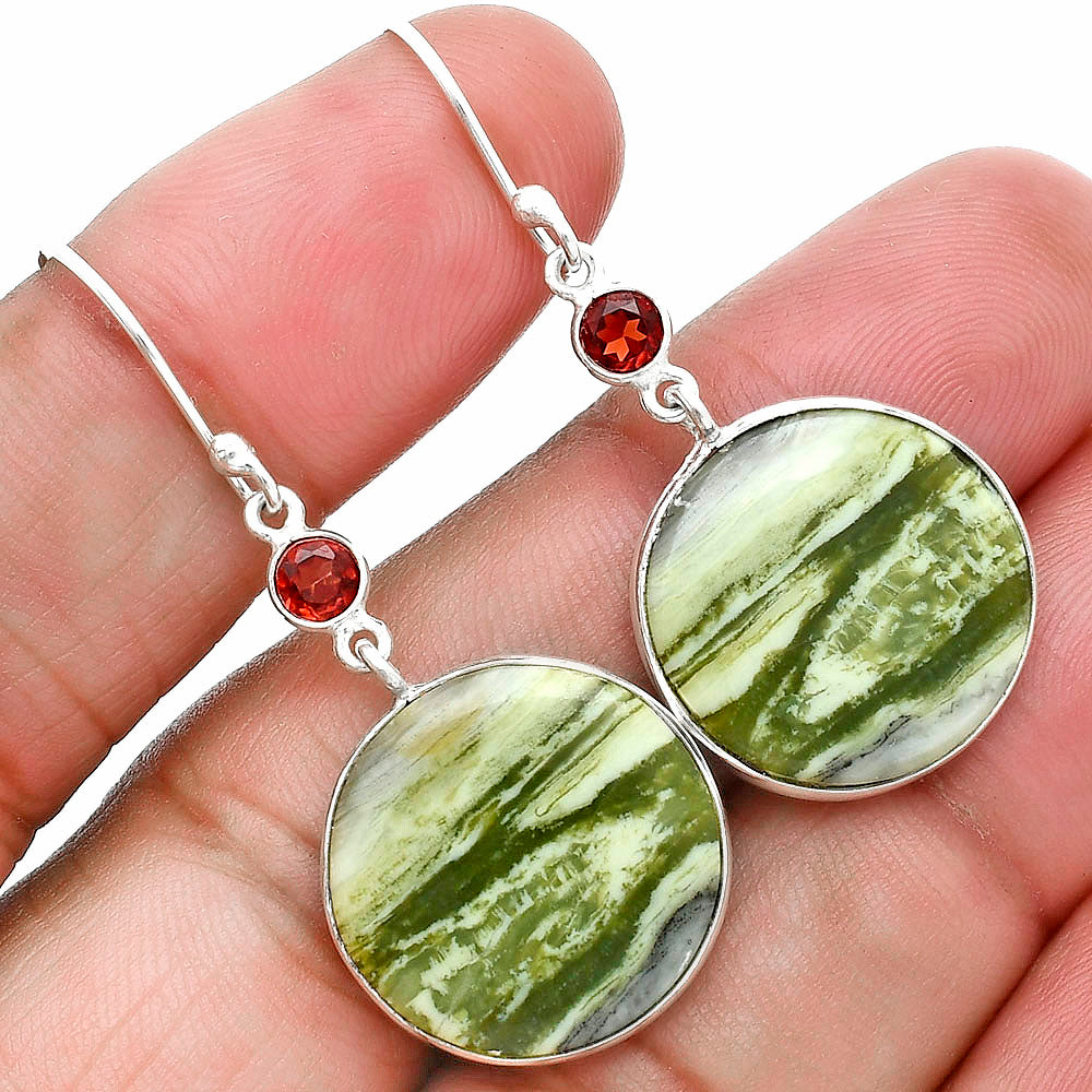 Natural Serpentine & Garnet Earrings E-1002 SDE89082