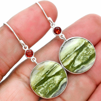 Natural Serpentine & Garnet Earrings E-1002 SDE89082