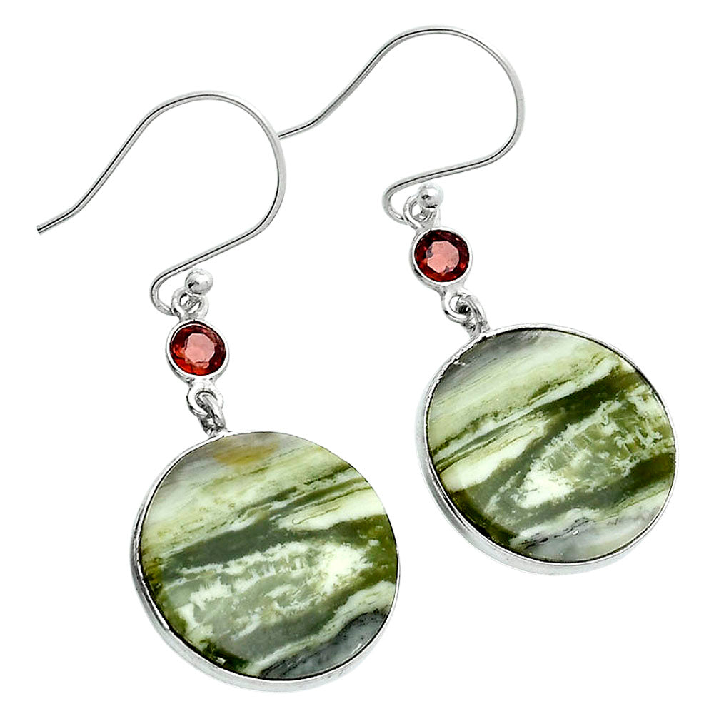 Natural Serpentine & Garnet Earrings E-1002 SDE89082