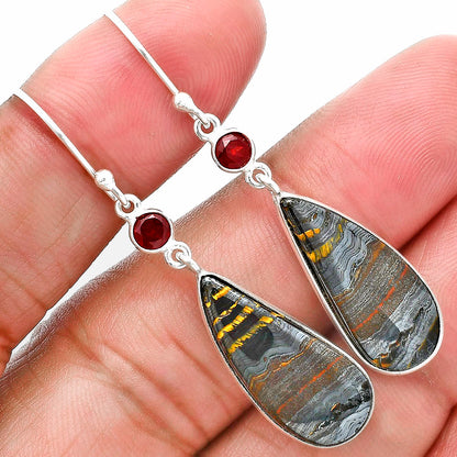 Natural Iron Tiger Eye & Garnet Earrings E-1002 SDE89096