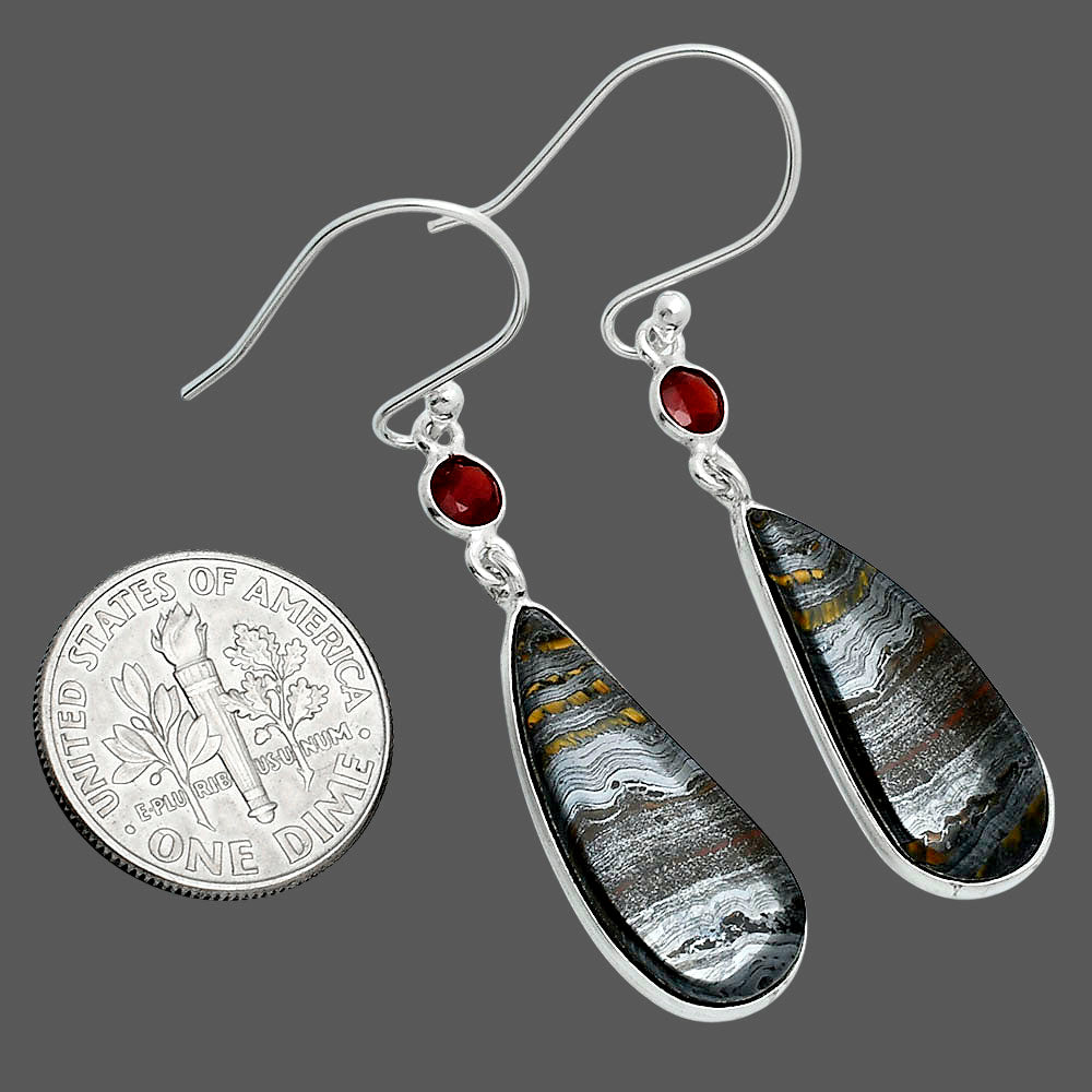 Natural Iron Tiger Eye & Garnet Earrings E-1002 SDE89096