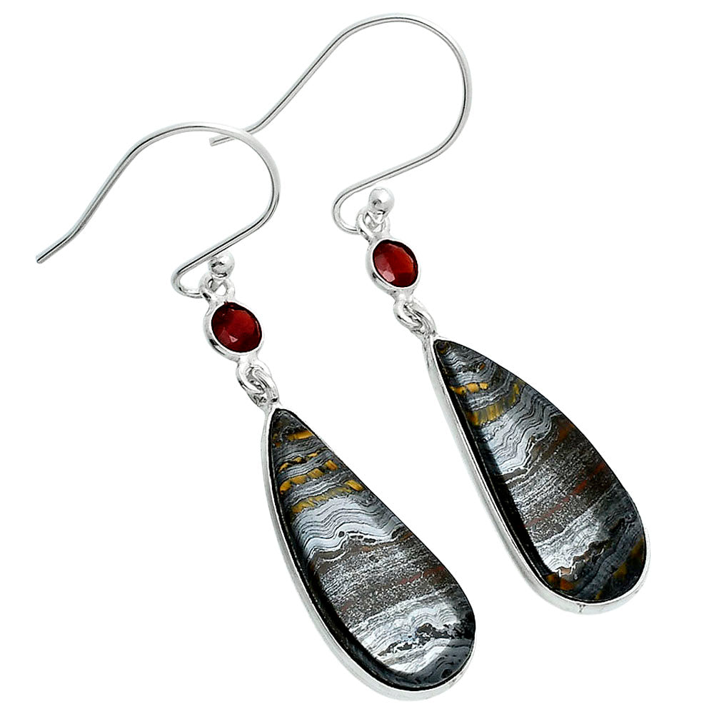 Natural Iron Tiger Eye & Garnet Earrings E-1002 SDE89096
