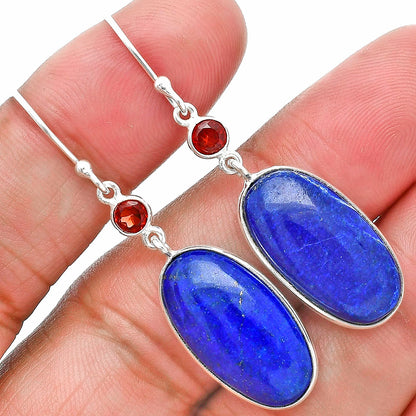 Lapis Lazuli - Afghanistan & Garnet Earrings E-1002 SDE89111