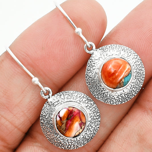 Kingman Orange Dahlia Turquoise Earrings E-1110 SDE89222