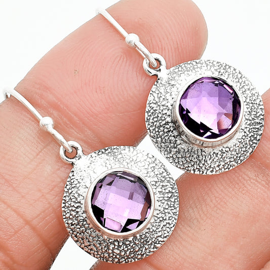 Amethyst Checker Briolette - Brazil Earrings E-1110 SDE89278
