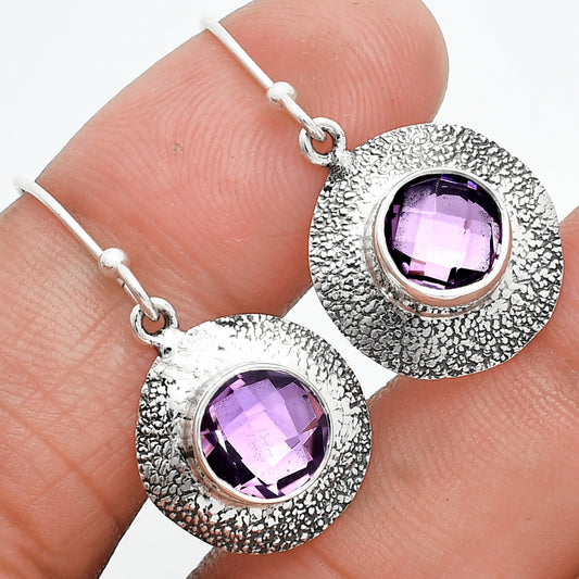 Amethyst Checker Briolette - Brazil Earrings E-1110 SDE89279