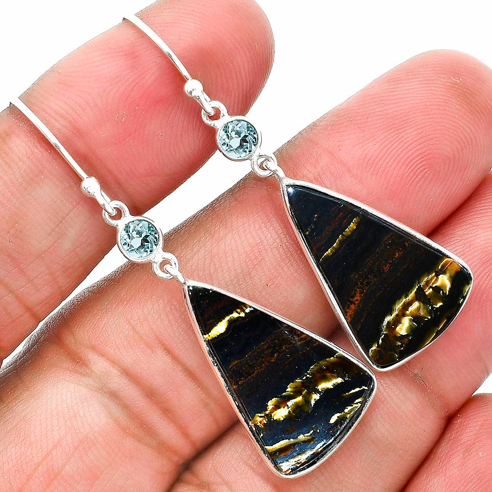 Iron Tiger Eye & Sky Blue Topaz Earrings E-1002 SDE89298