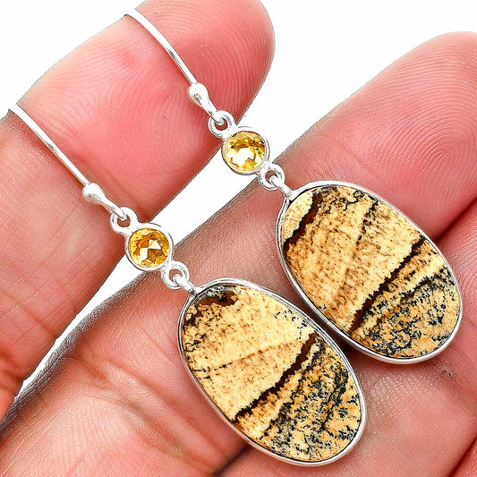 Natural Picture Jasper & Citrine Earrings E-1002 SDE89321