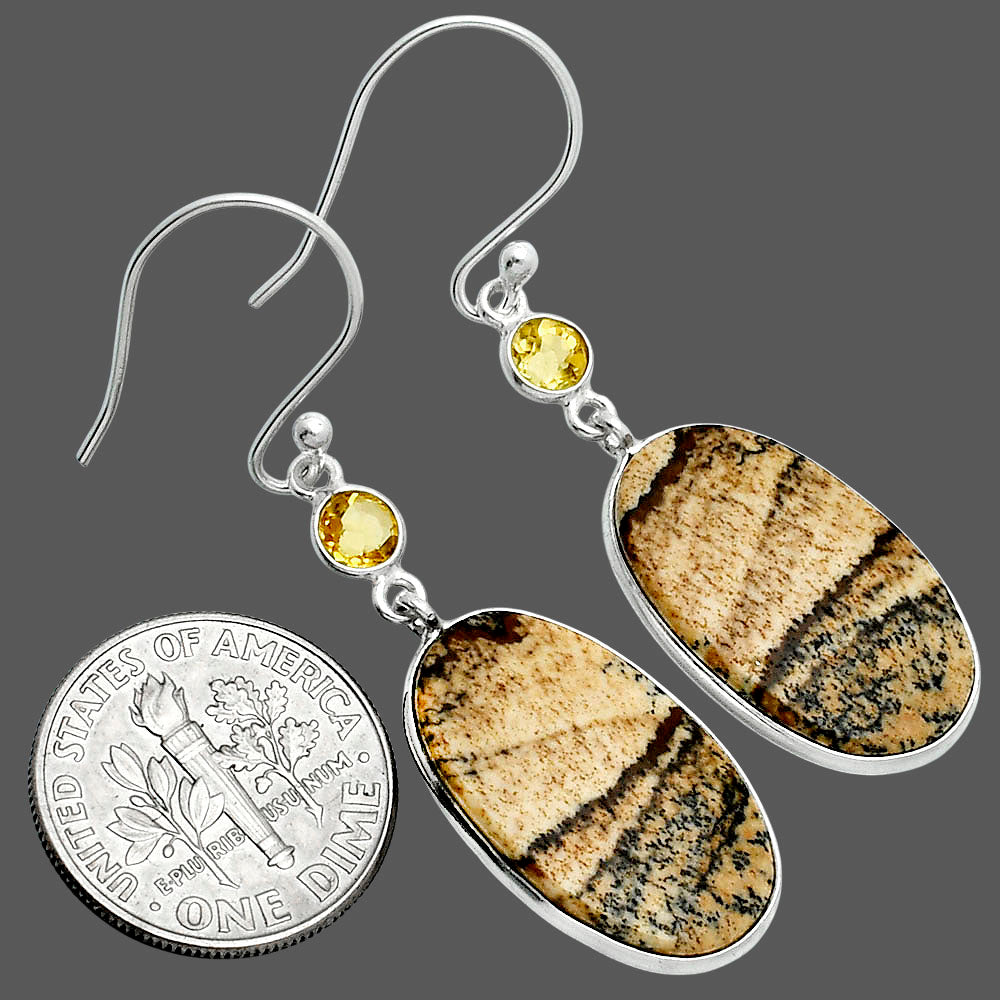 Natural Picture Jasper & Citrine Earrings E-1002 SDE89321