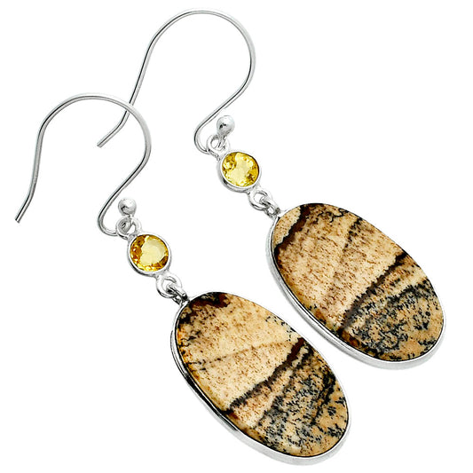 Natural Picture Jasper & Citrine Earrings E-1002 SDE89321